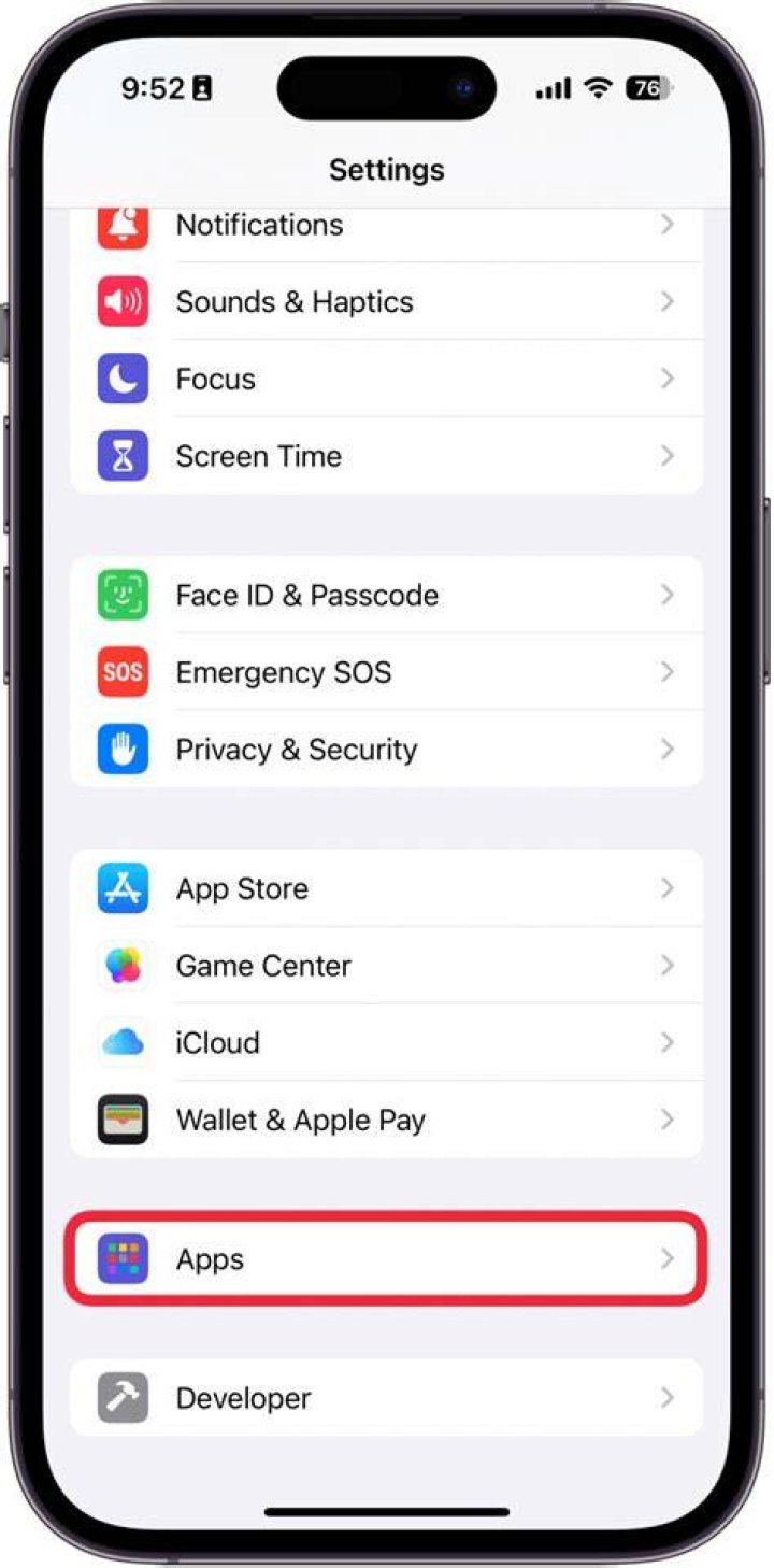 the app list section not the pinned tiles