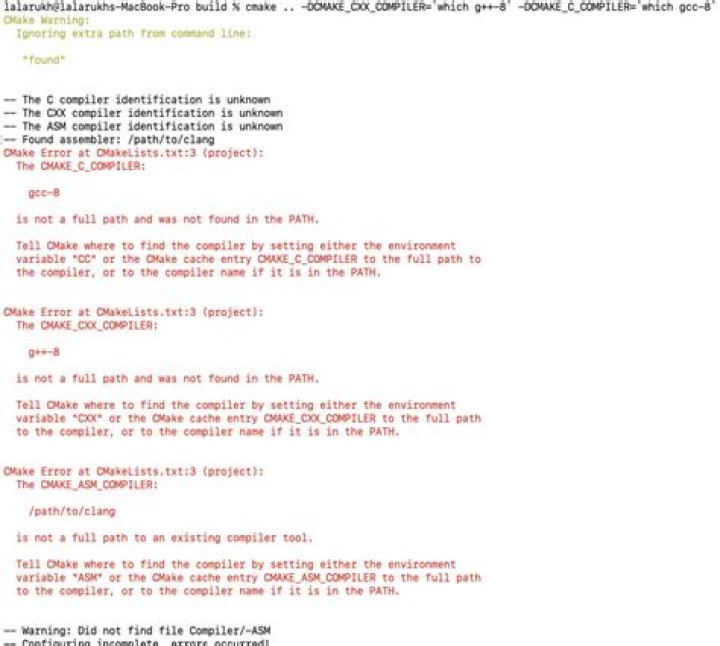 The CMAKE_C_COMPILER: /usr/local/bin/cc is not a full path to an existing compiler tool