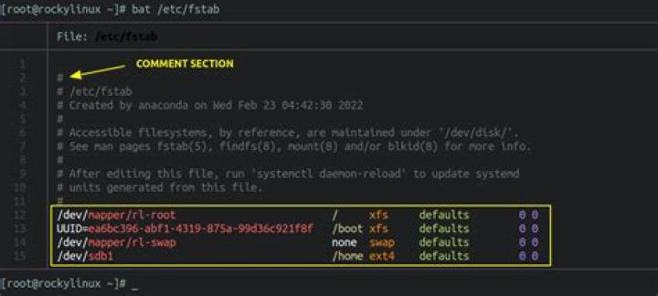 The contents of fstab file