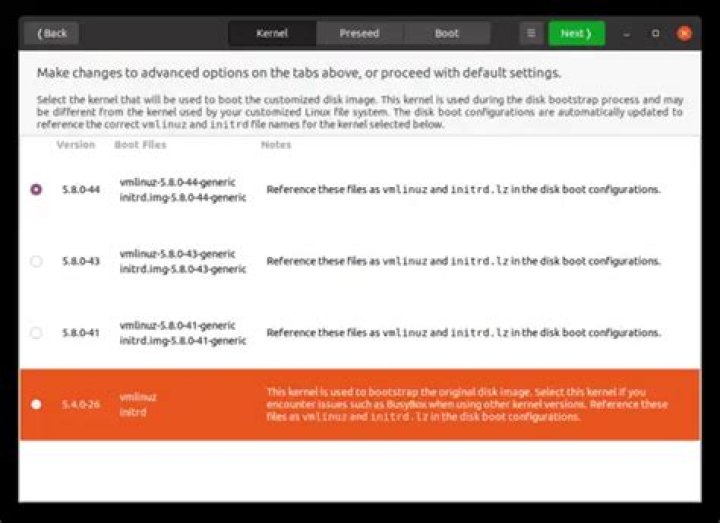 The Cubic Options Page Kernel Tab