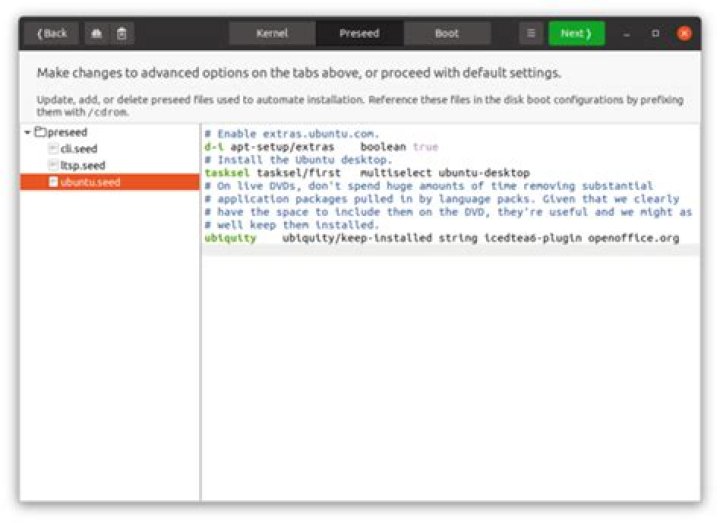 The Cubic Options Page Preseed Tab