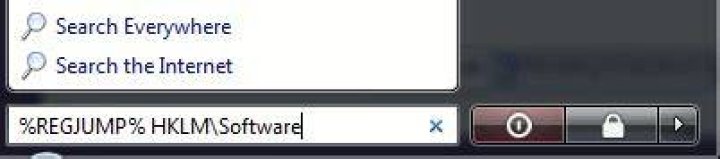 typing %REGJUMP% in Start Search box