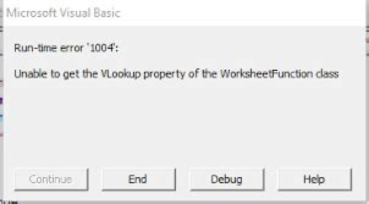 Unable to get the VLookup property of the WorksheetFunction class