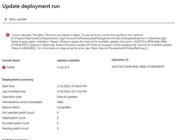 Update Manager Error - Invalid Package Name