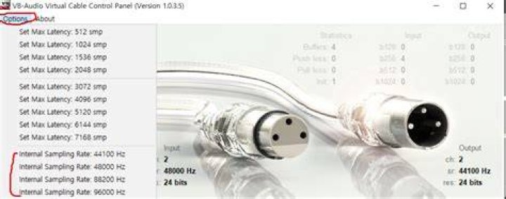 VB cable - how to change input sr, output sr?
