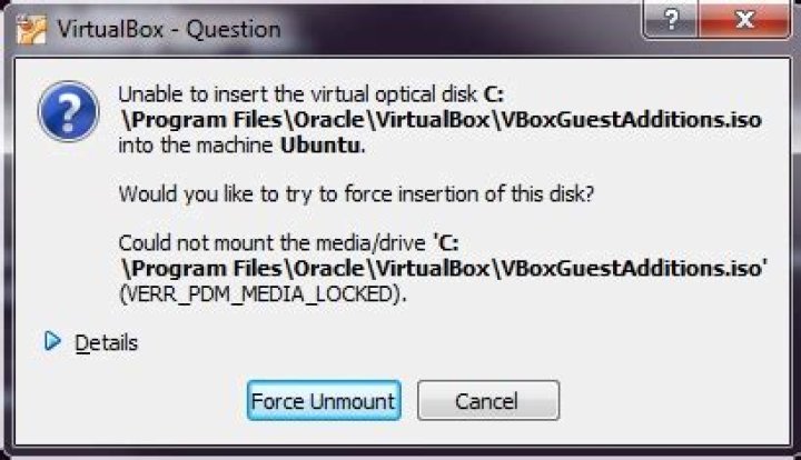 VBox Guest Additions ISO can't be mounted because of VERR_PDM_MEDIA_LOCKED