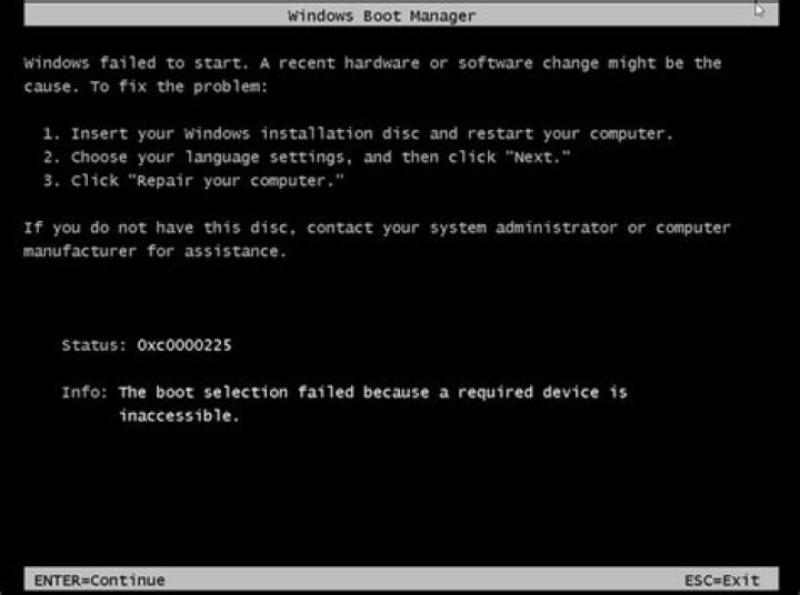 VHD boot error 0xc0000225