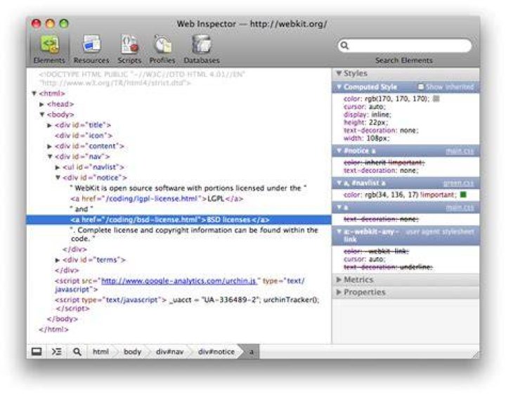 WebKit web inspector