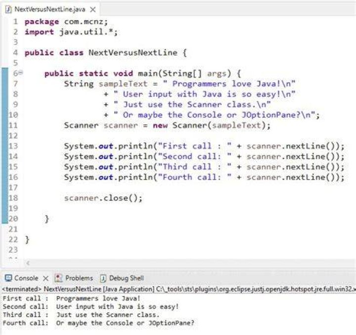 What's the difference between next() and nextLine() methods from Scanner class?