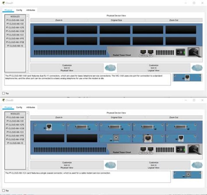 What's the difference between `PT-Cloud` and `PT-Empty` in Cisco Packet Tracer?