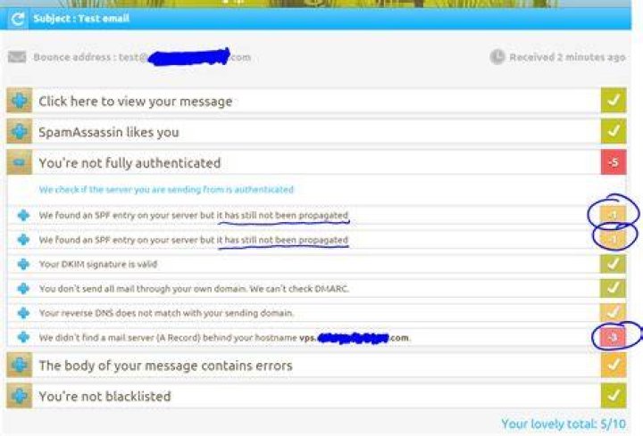 What diagnosis steps can I do if my emails send, but are not received, not even as spam?