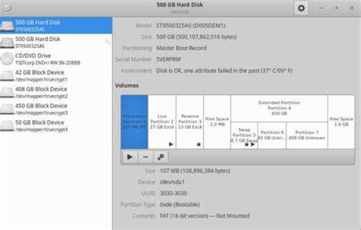 What does the star indicator mean in gnome-disk-utility GUI