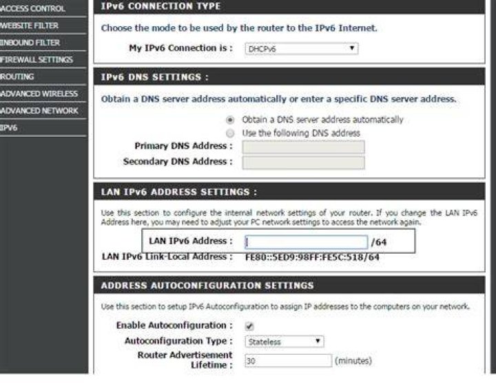 What is LAN IPv6 address for a router?