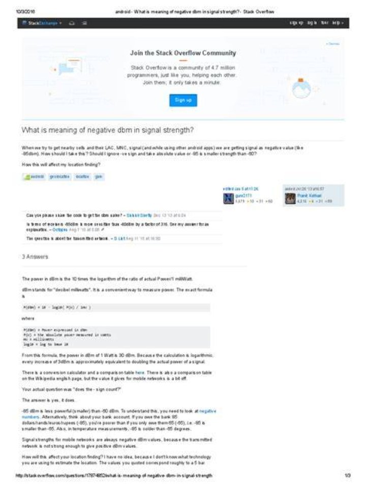 What is meaning of negative dbm in signal strength?