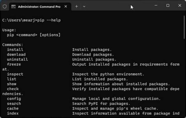 What is the use of -U in the pip install command?
