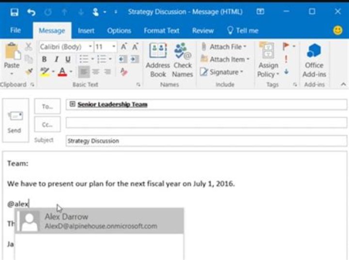 Why can't I mention people on Outlook 2016?
