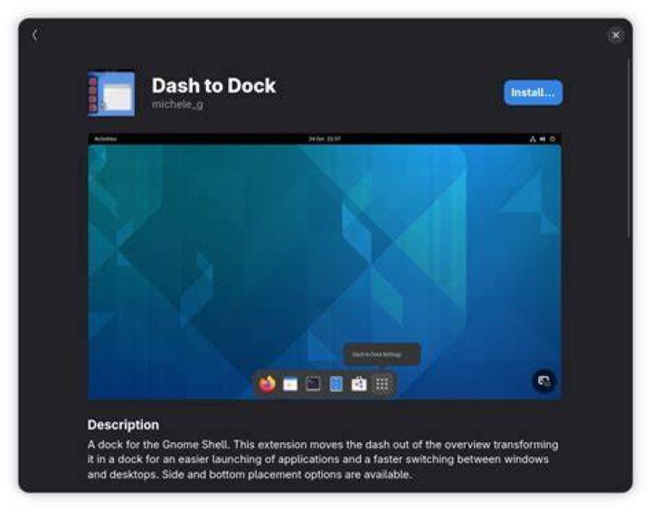 Why does nothing happen when trying to install dash to dock extension?