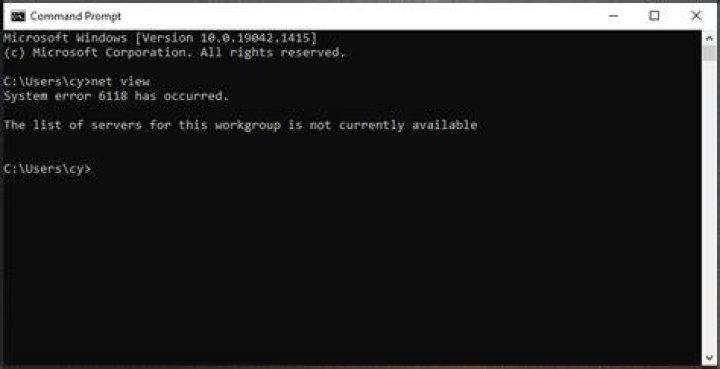 Windows 10 CMD net view /all returns error 6118 
