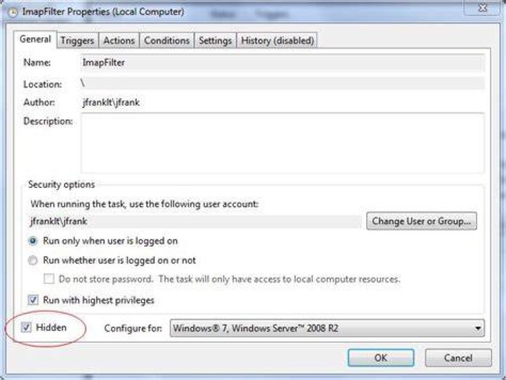 Windows 7 Task Scheduler Hidden setting doesn't work