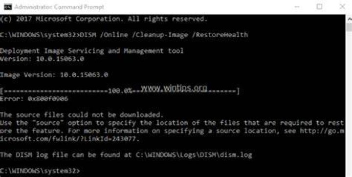 Windows: DISM: Error: 0x800f0906: The source files could not be downloaded