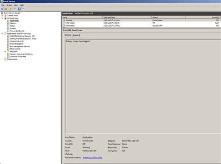 Windows event id for battery level change