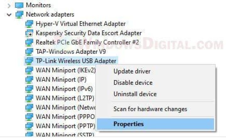 Wireless adapter properties