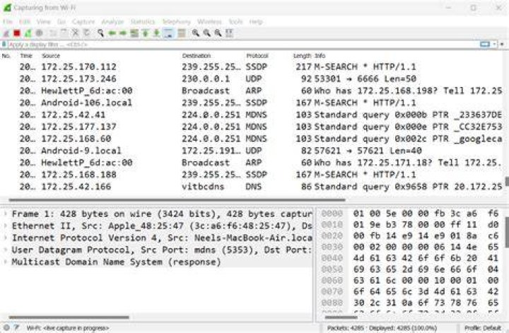 Wireshark screenshot with numbers blacked