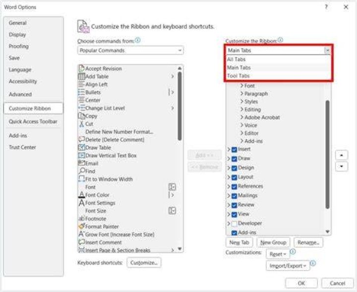 Word Customize Ribbon